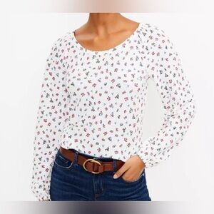 LOFT White Floral Blouse L